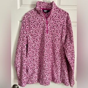 Lands' End Pink Animal Print Fleece Pullover-Size Large L (14/16)